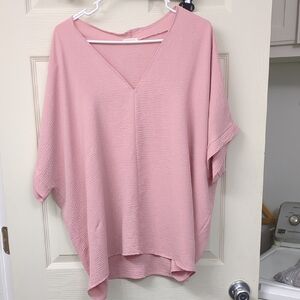 Relaxed V-Neck Dolman Blouse - Dusty Pink
